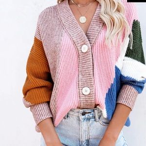 BUTTON FRONT COLORBLOCK CARDIGAN